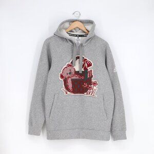 Upcycled Reworked Tapestry Applique Teddy Bear Gray Hoodie Size M